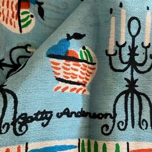 Vintage 1950s Patty Anderson Signed Cotton Square Scarf Fruit Candelabra Print